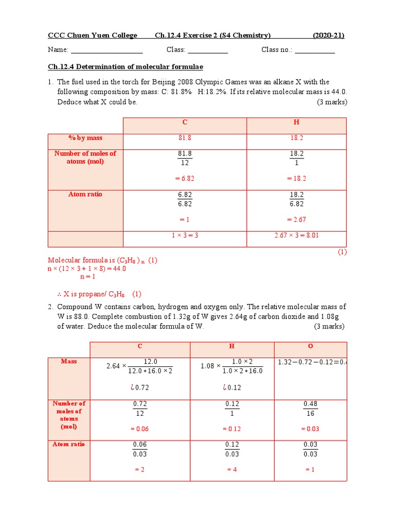 Molecular Formula Determination Exercises | PDF