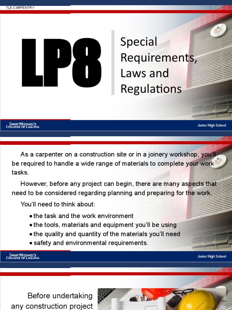 LP8 Special Requirements, Laws and Regulations PDF Occupational