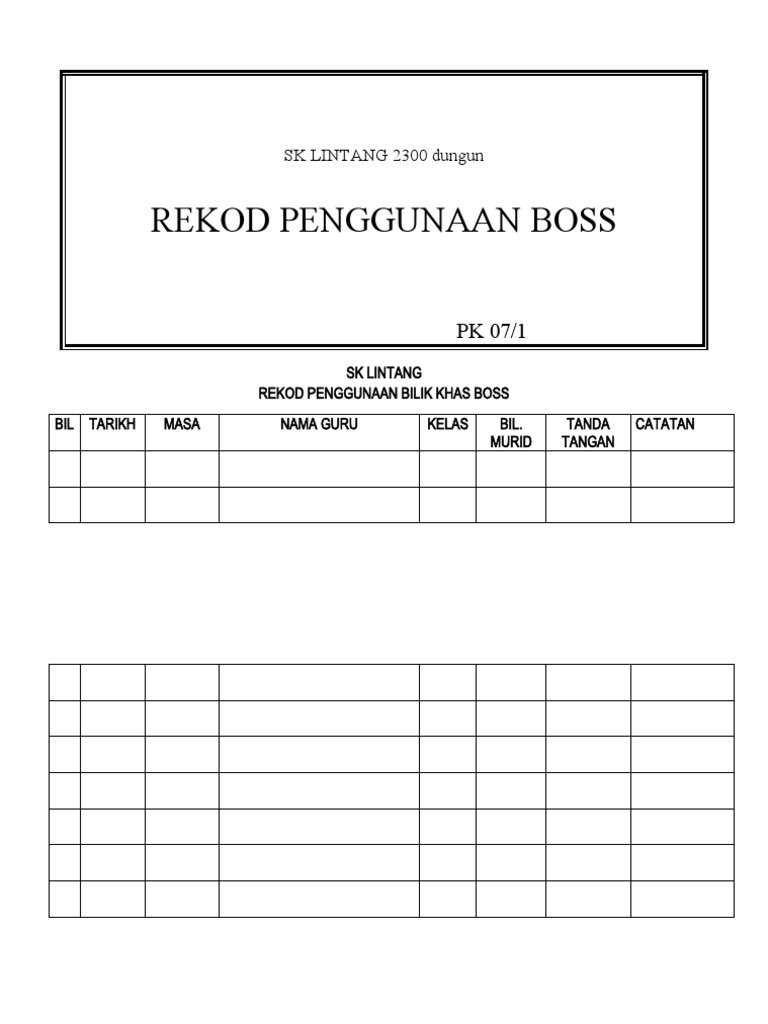 Rekod Penggunaan SK Lintang Dungun | PDF
