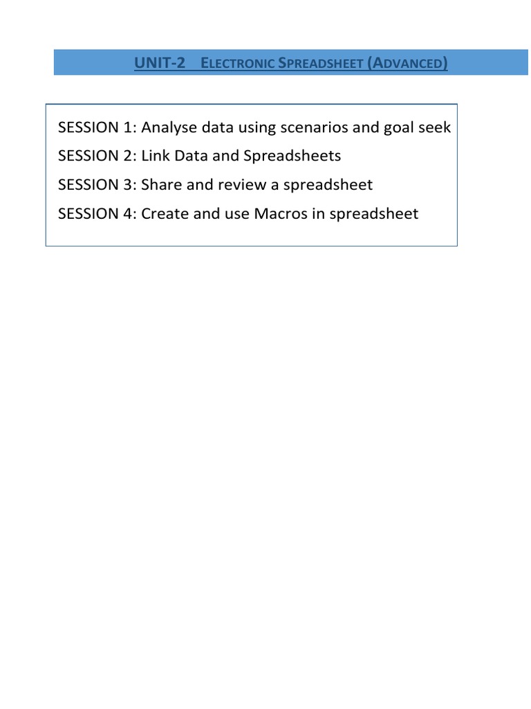 UNIT 2 Electronic Spreadsheet PDF