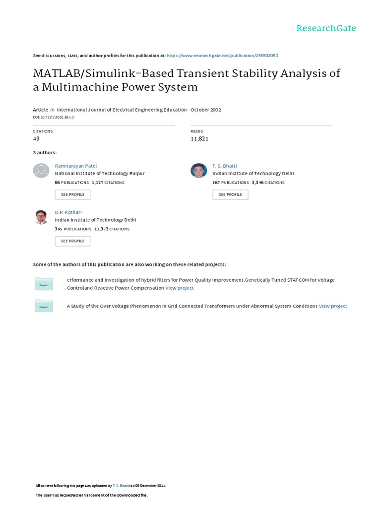 MATLABSimulink-Based Transient Stability Analysis | PDF | Spice ...
