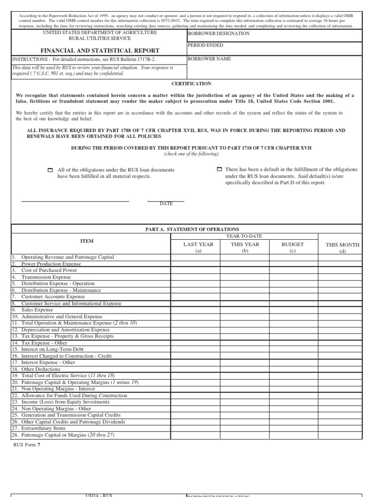 RUS Form 7 Financial Report Instructions | PDF | Expense | Debits And ...