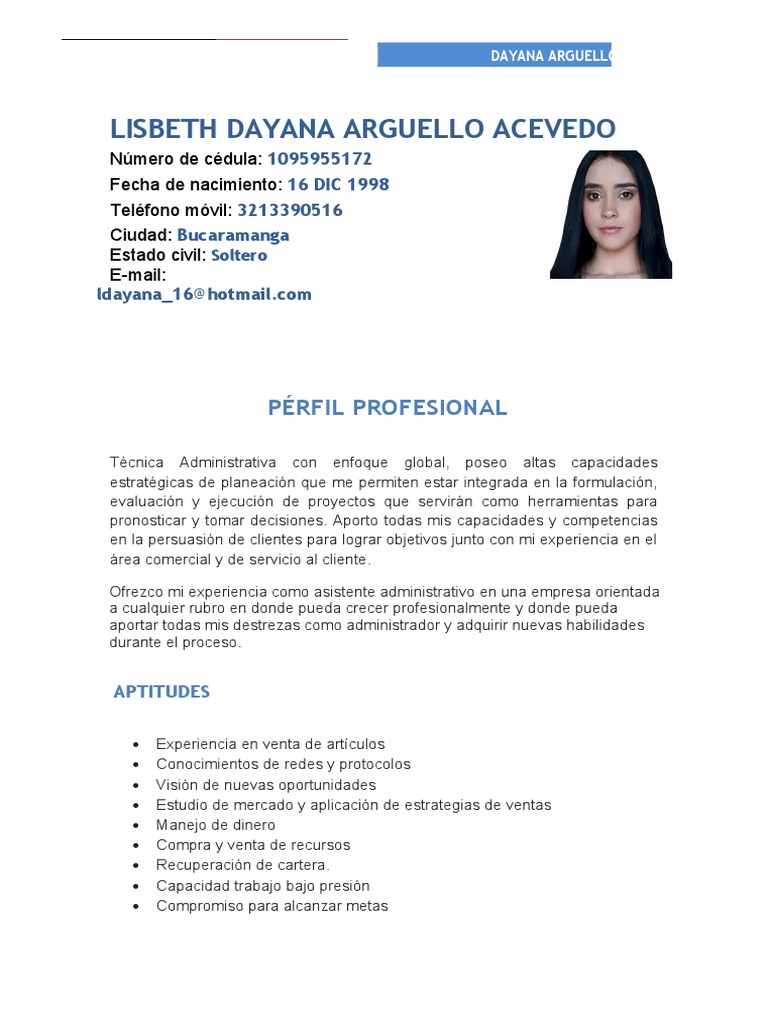 Perfil Profesional de Dayana Arguello | PDF | Gestión de recursos ...
