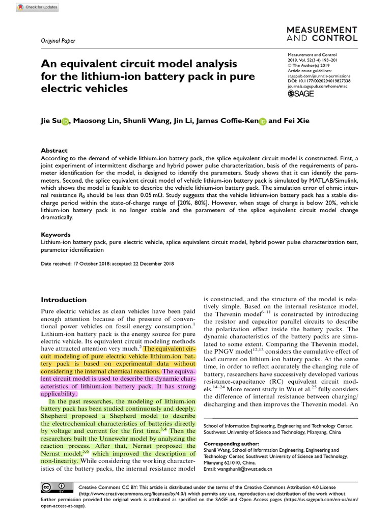 Lithium-Ion Battery Equivalent Circuit Model | PDF | Lithium Ion ...