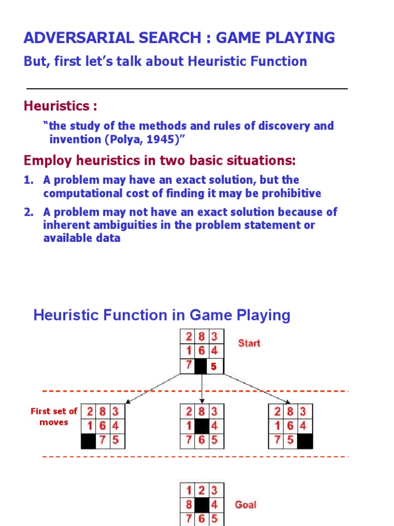 Adversarial Search: Game Playing: But, First Let's Talk About Heuristic ...