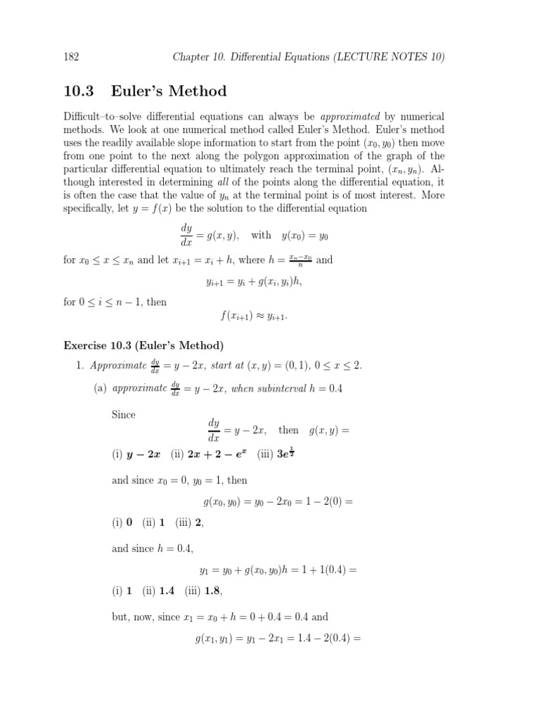 Euler's Method for Differential Equations | PDF | Equations | Ordinary ...