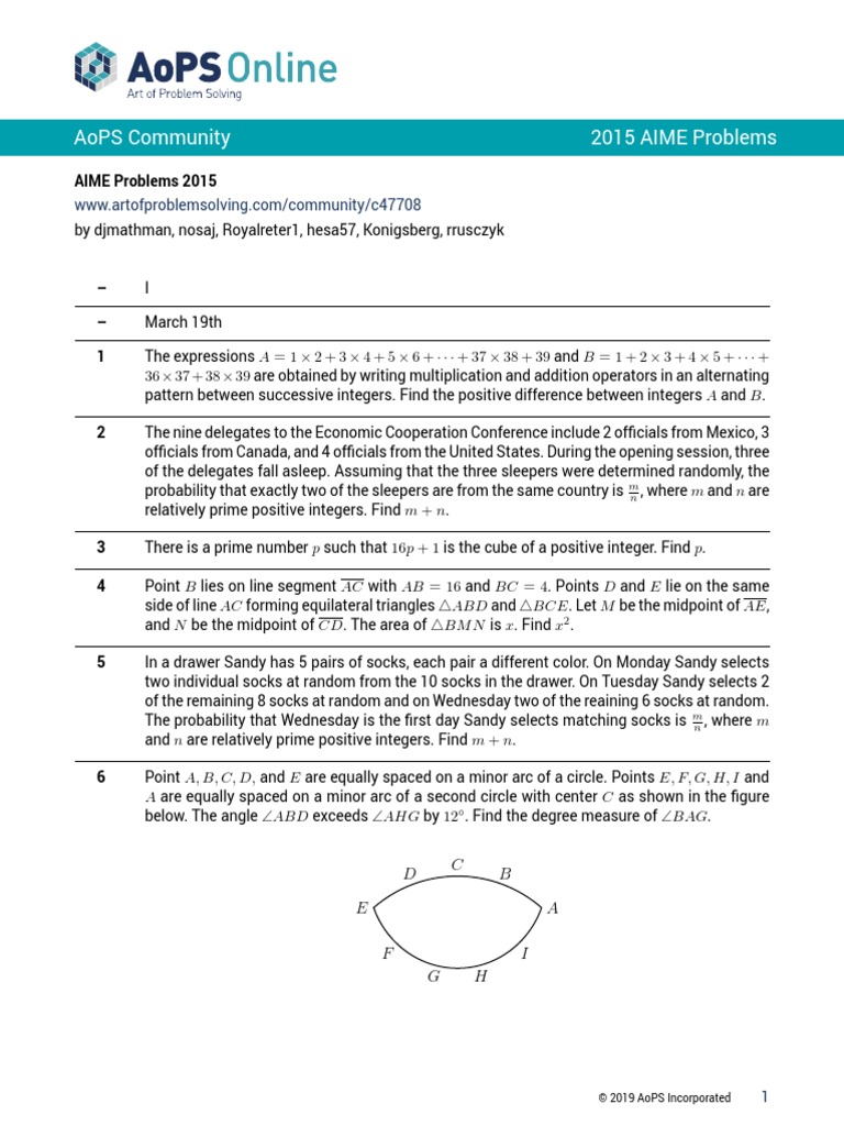 Aops Community 2015 Aime Problems PDF Area Square Root