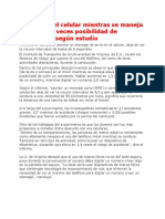 Escribir en El Celular Mientras Se Maneja Eleva en 23 Veces Posibilidad de Accidentes