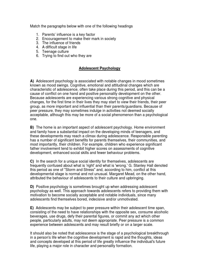 Adolescent Psychology Insights | PDF | Adolescence | Metaphysics Of Mind