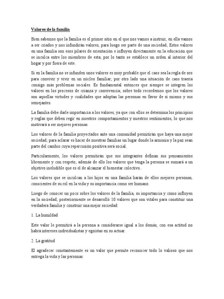 Valores Fundamentales en la Familia | PDF | Familia | Comportamiento