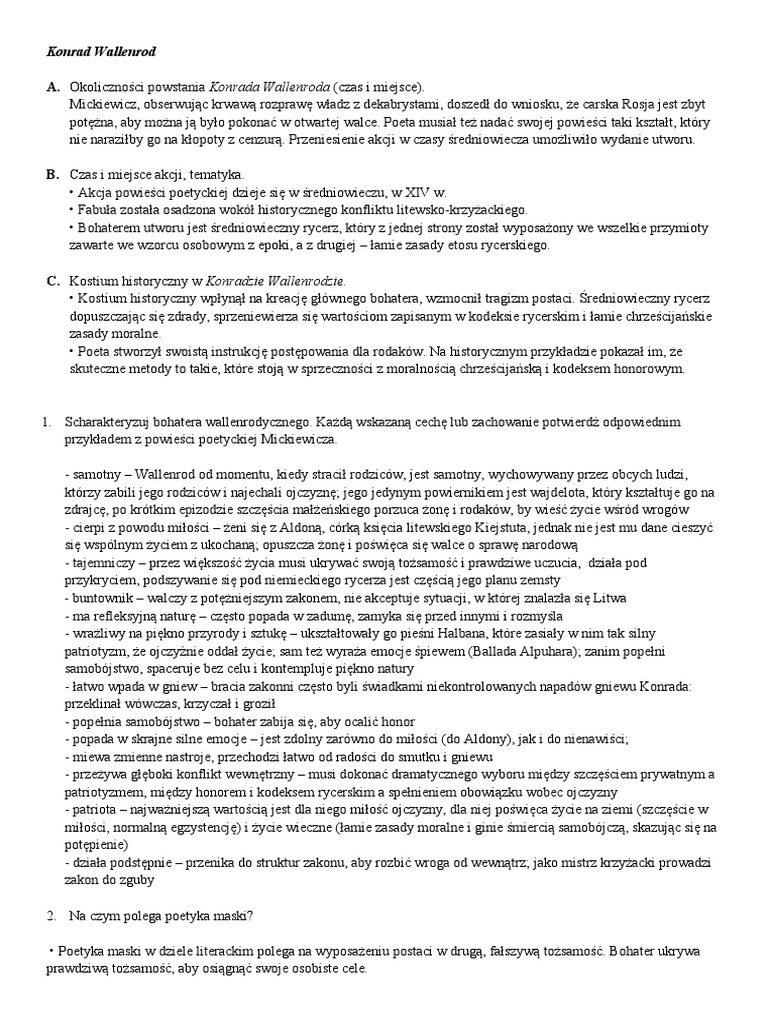 Konrad Wallenrod Zdrajca Czy Bohater