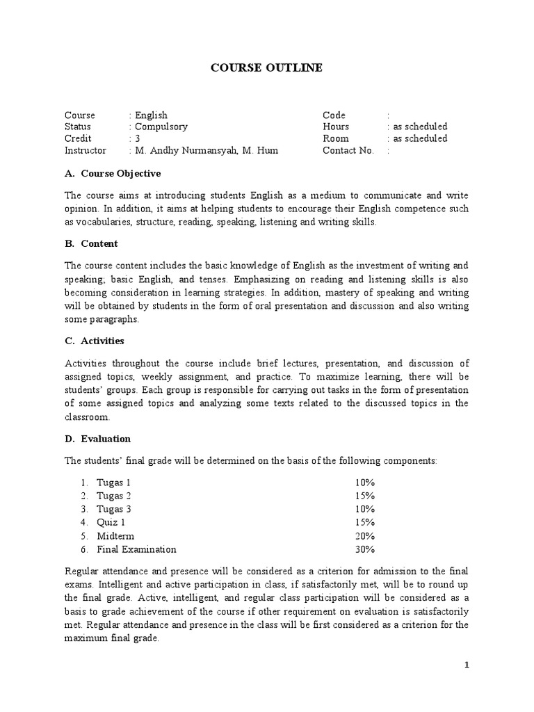 English Course Outline and Schedule | PDF | Test (Assessment ...