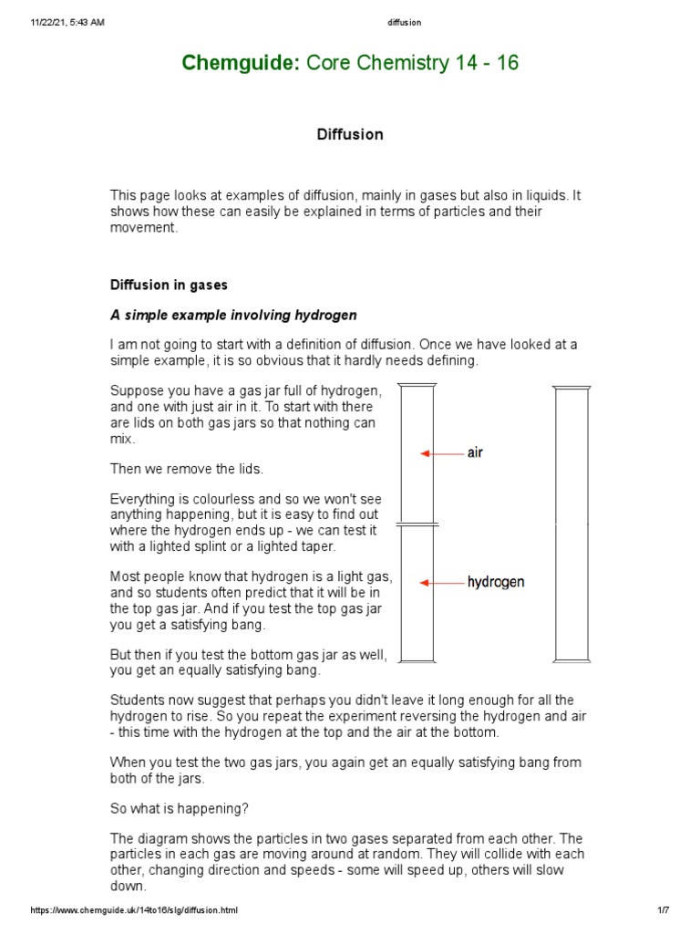 Chemguide: Core Chemistry 14 - 16: Diffusion | PDF | Gases | Diffusion