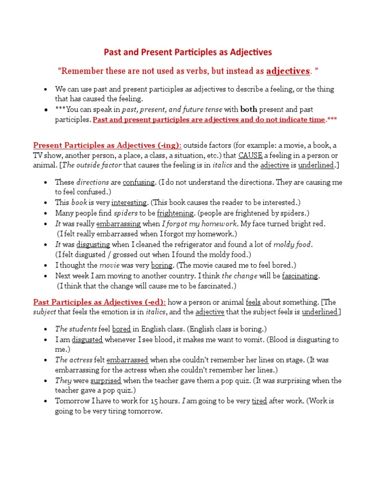 Participles as Adjectives Explained | PDF | Adjective | Language Mechanics
