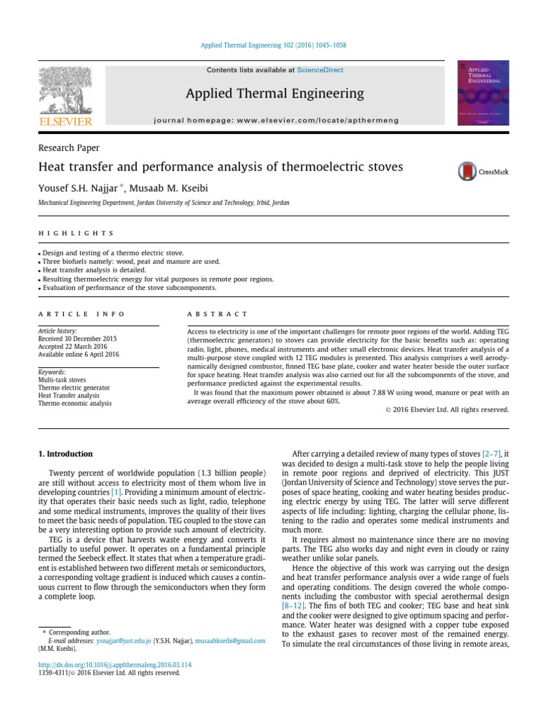 Heat Transfer and Performance Analysis of Thermoelectric Stoves | PDF ...