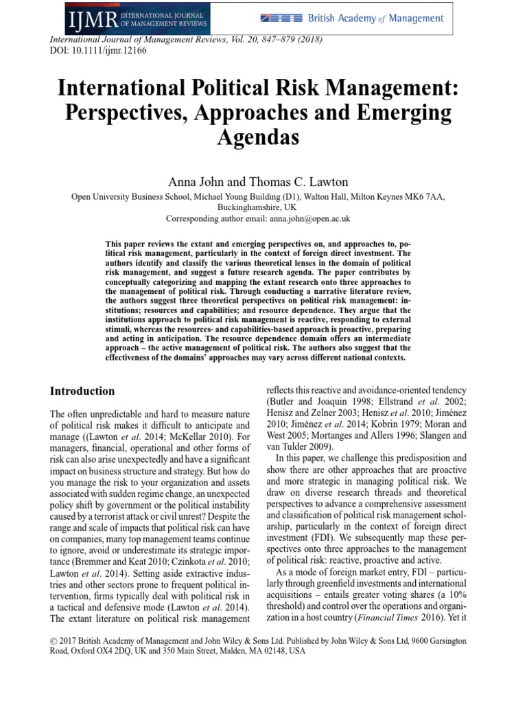 International Political Risk Management - Perspectives, Approaches and ...