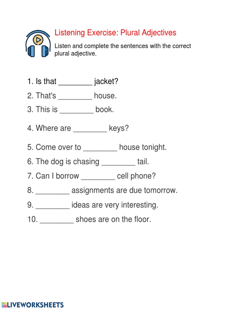 Listening Exercise Plural Adjectives 1. Is That Jacket? PDF