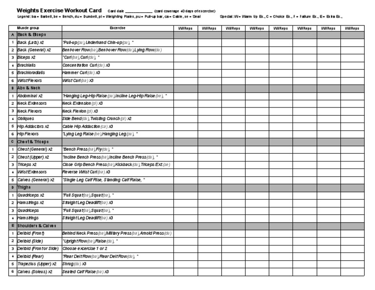 X3 Bar Workout Exercise Chart | PDF | Anatomical Terms Of Motion ...
