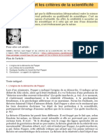 Karl Popper Et Les Critères de La Scientificité