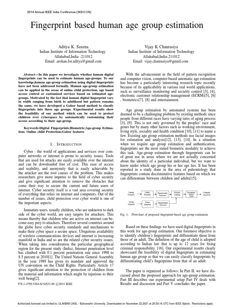 Fingerprint Based Human Age Group Estimation | PDF | Computer Security ...