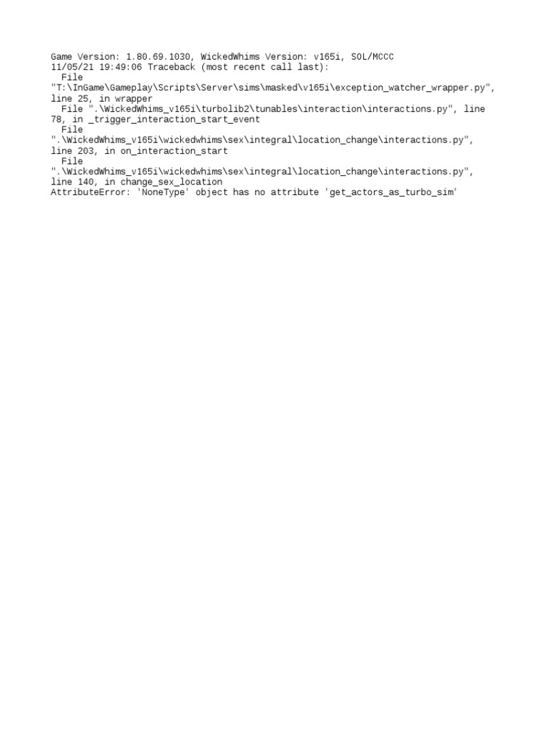 WickedWhims V165i Exception PDF