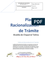 Plan y Acta Racionalizacion Tramites 2021 Alcaldia Chaparral Tolima