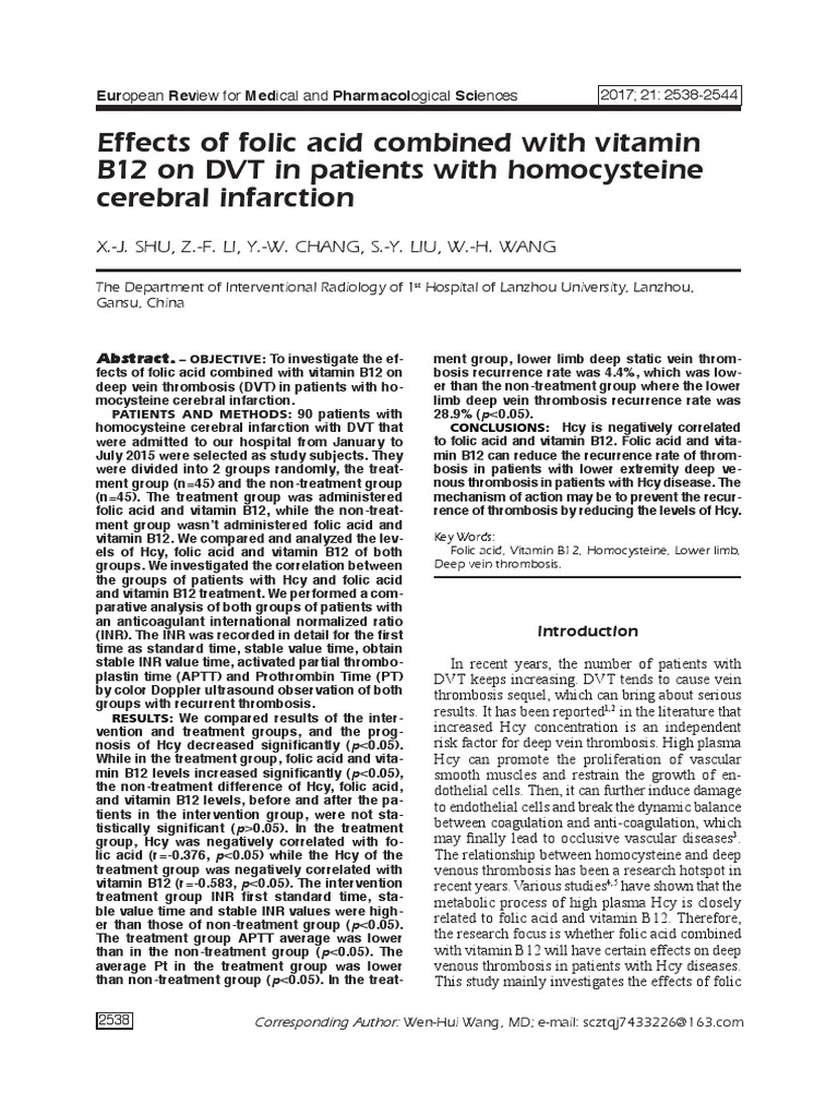 2538 2544 Folic Acid Combined With Vitamin B12 On DVT in Patients With