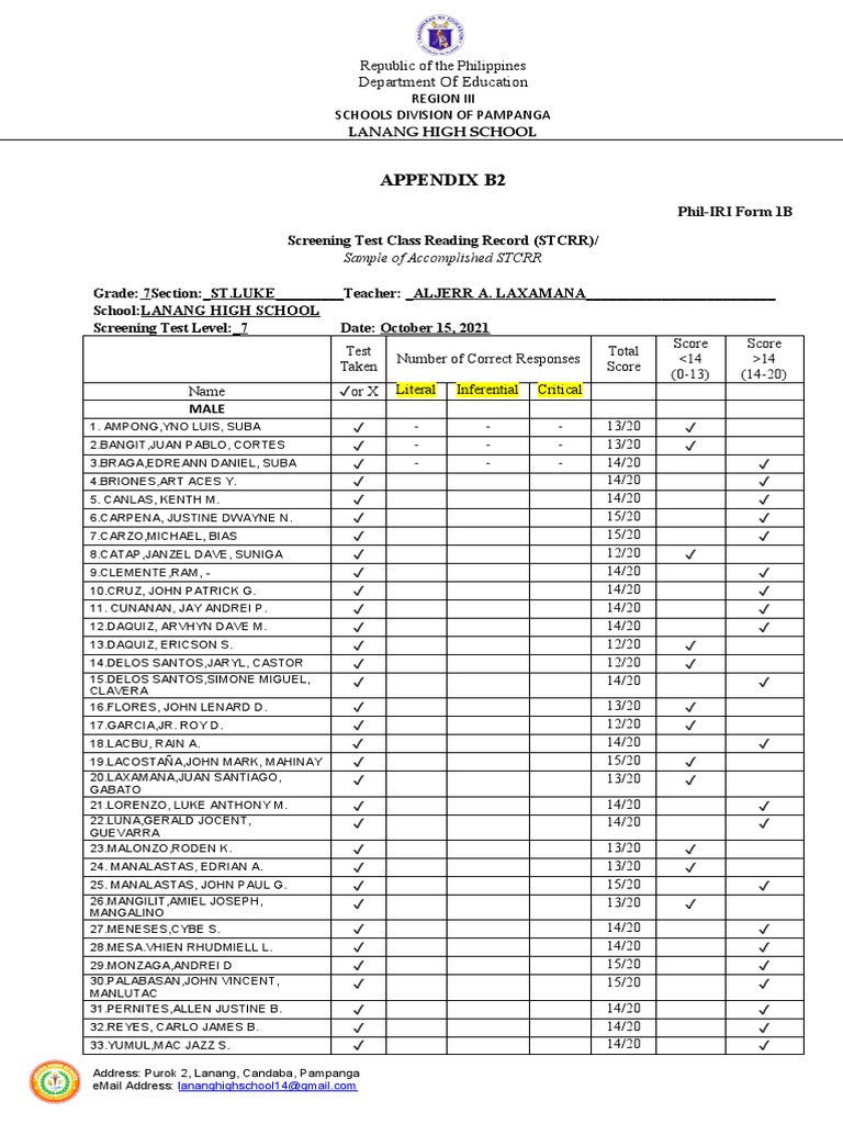 Grade 7 Reading Screening Results | PDF