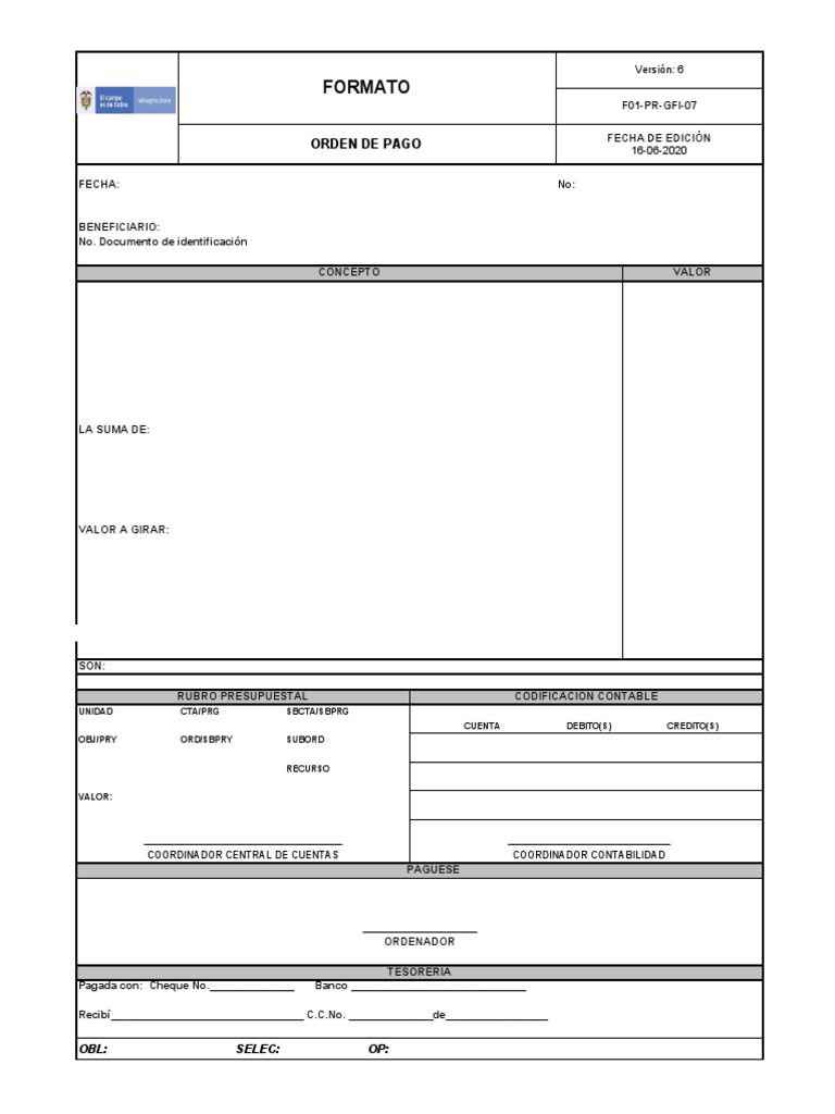 Formato Orden de Pago V6 | PDF