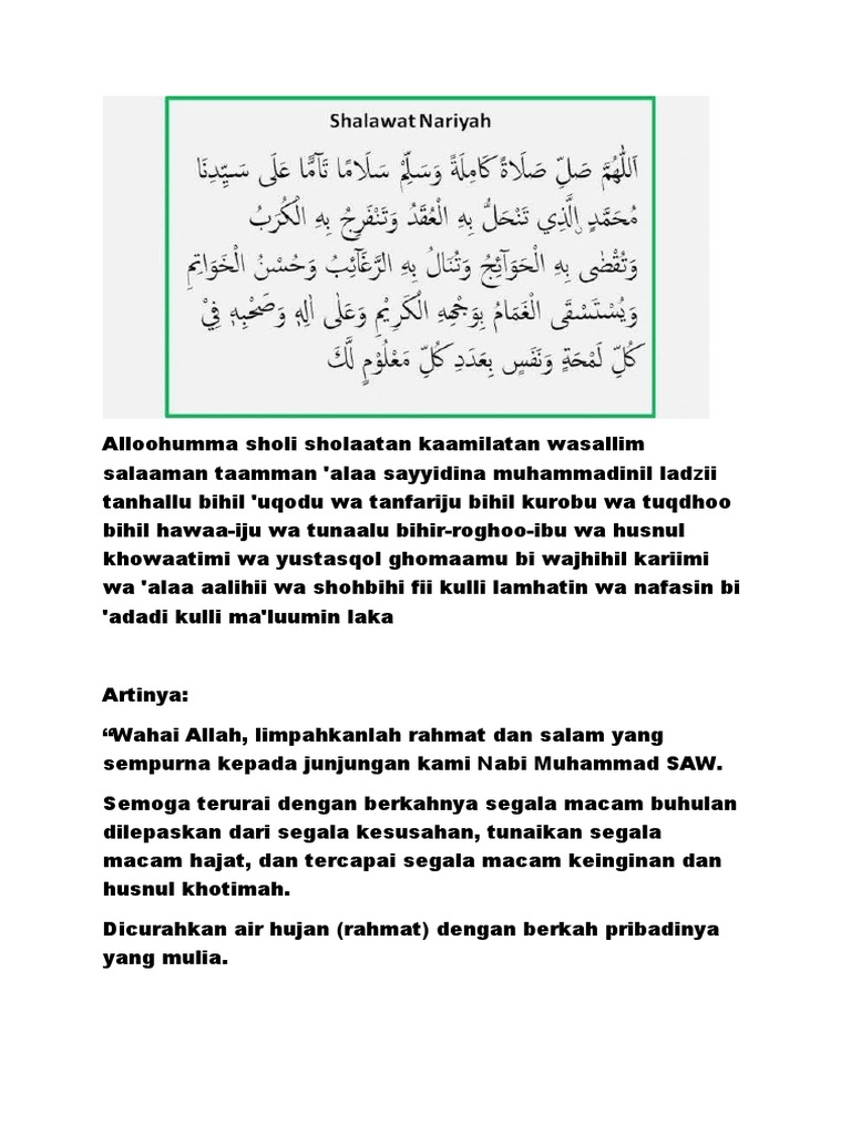 Sholawat Nariyah dan Artinya | PDF