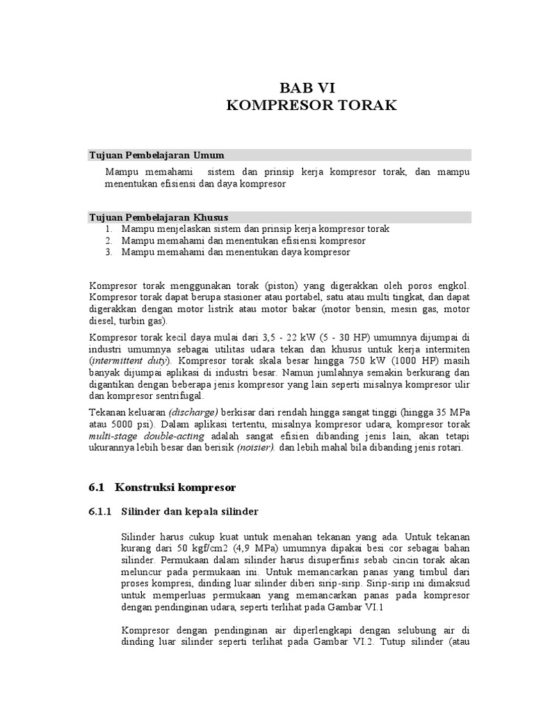Prinsip dan Komponen Kompresor Torak | PDF