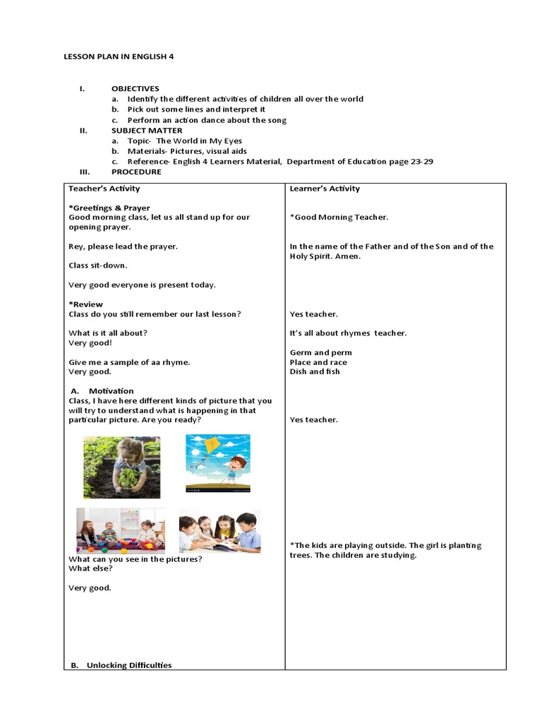 Lesson Plan in English 4 | PDF | Cognition