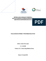 Evaluación de Sistemas y Programas Educativos Profa. Jonaira Vera, 6121586. Caracas, Distrito Capital. Venezuela