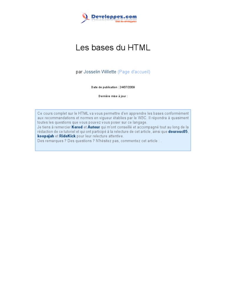 Les Bases Du HTML | PDF | Langage de balisage | Html