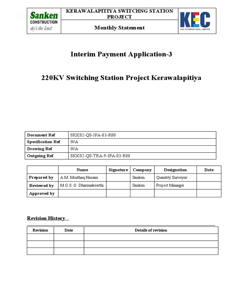 Interim Payment Application-3 220KV Switching Station Project ...