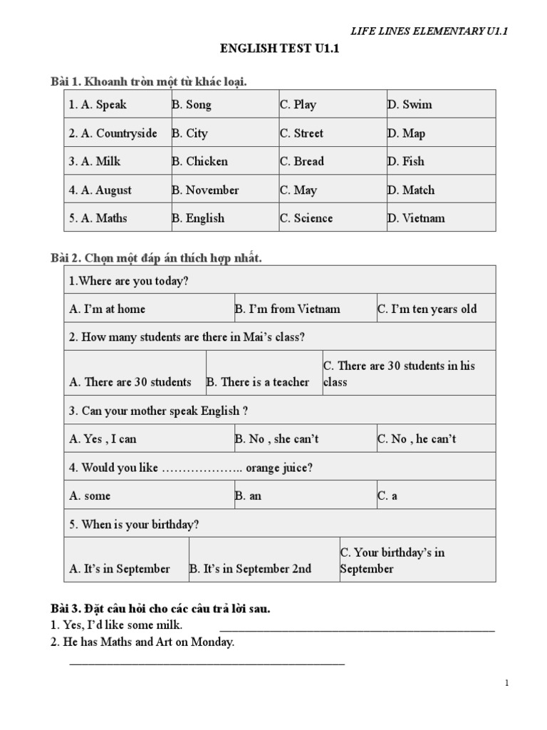 Life Lines Elementary U1.1 PDF