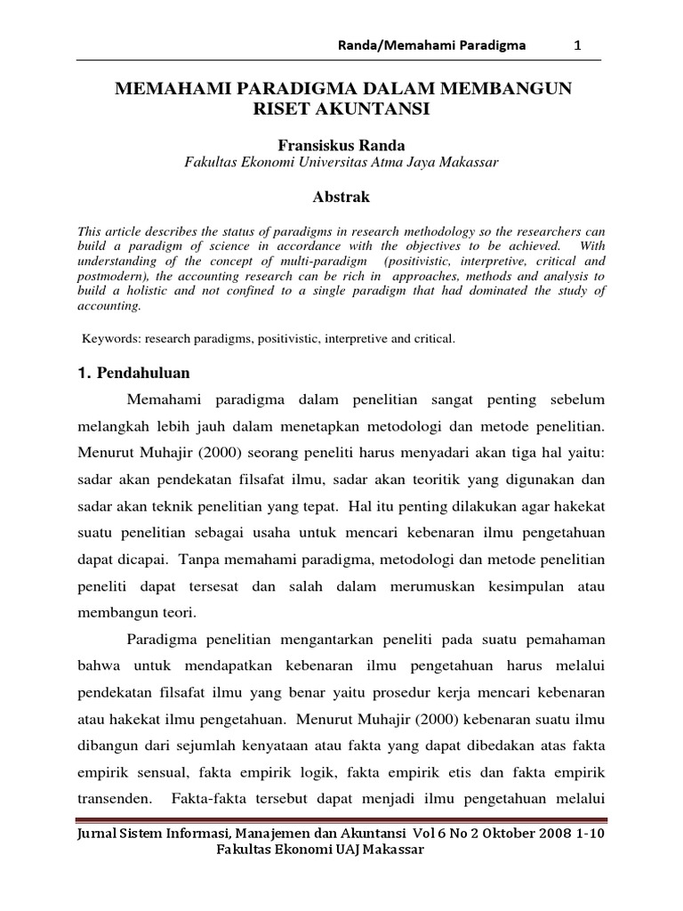 Paradigma Riset Akuntansi: Pendekatan Holistik | PDF | Ilmu Sosial ...