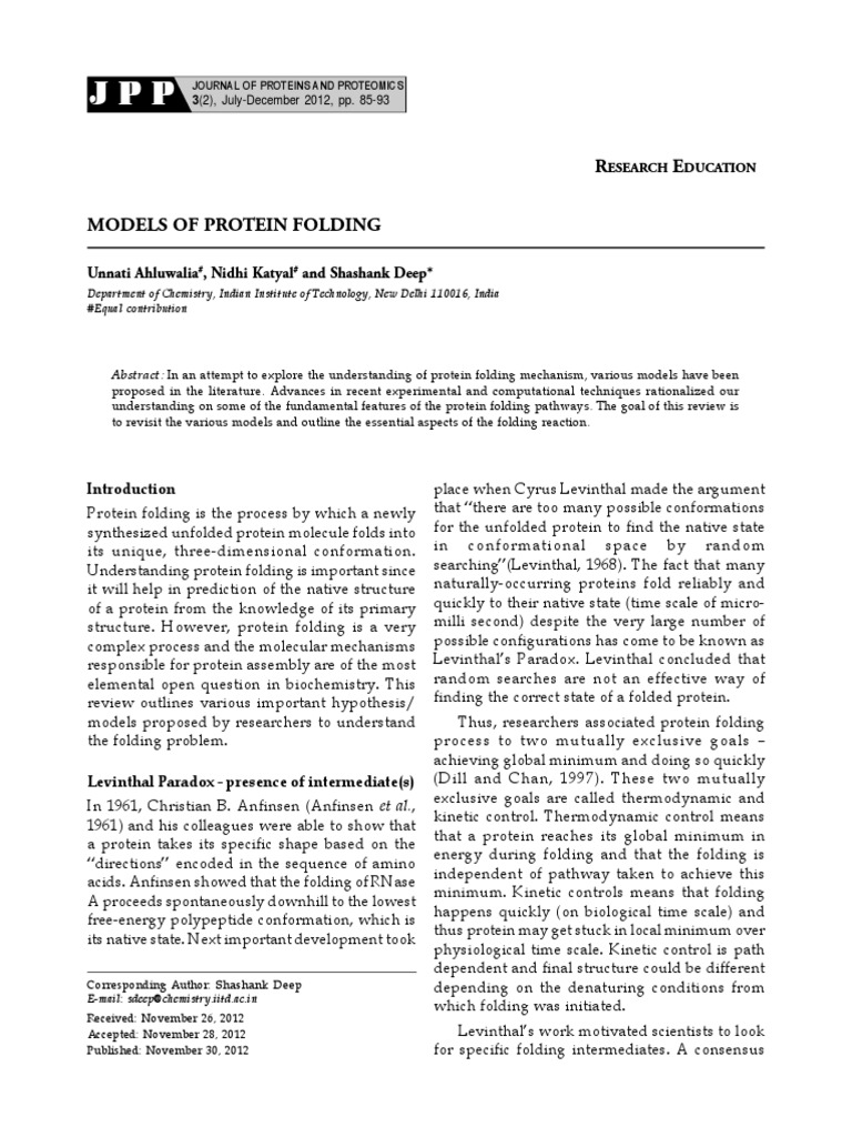Framework Models of Protein Folding | PDF | Protein Folding | Protein ...