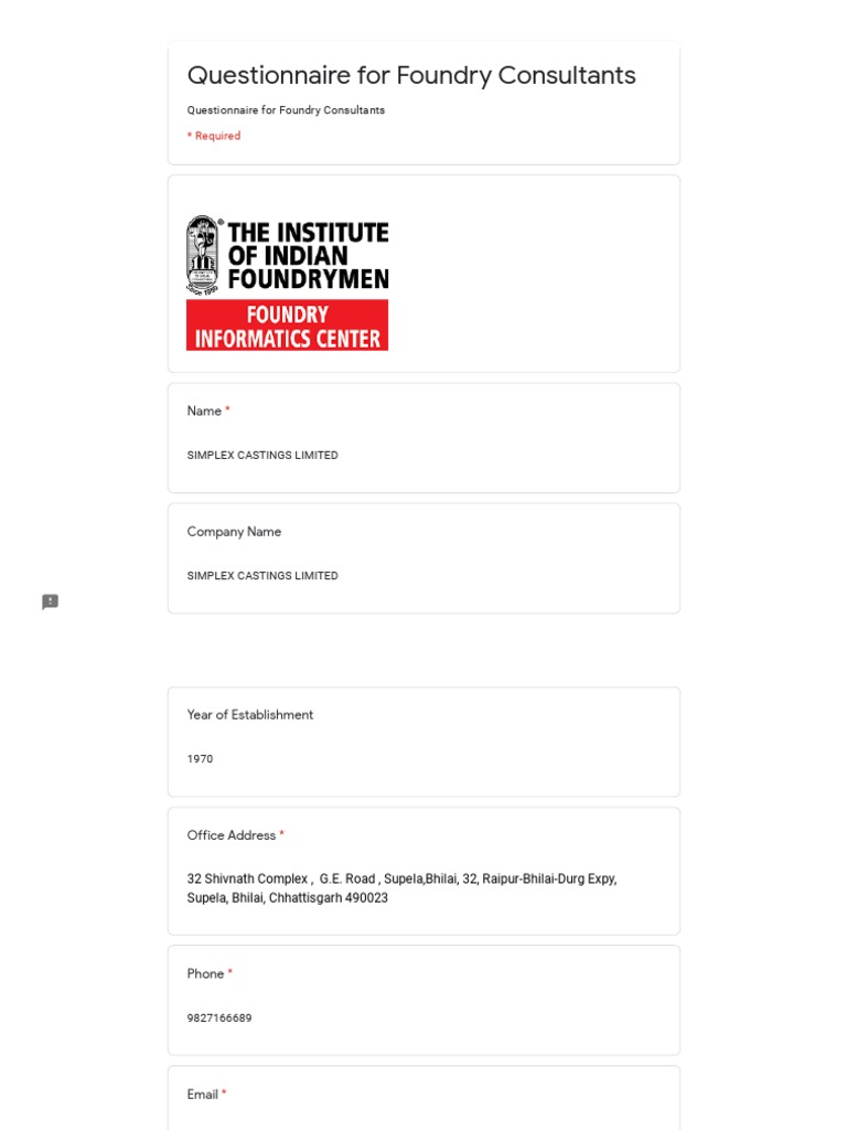 Questionnaire For Foundry Consultants | PDF | Business