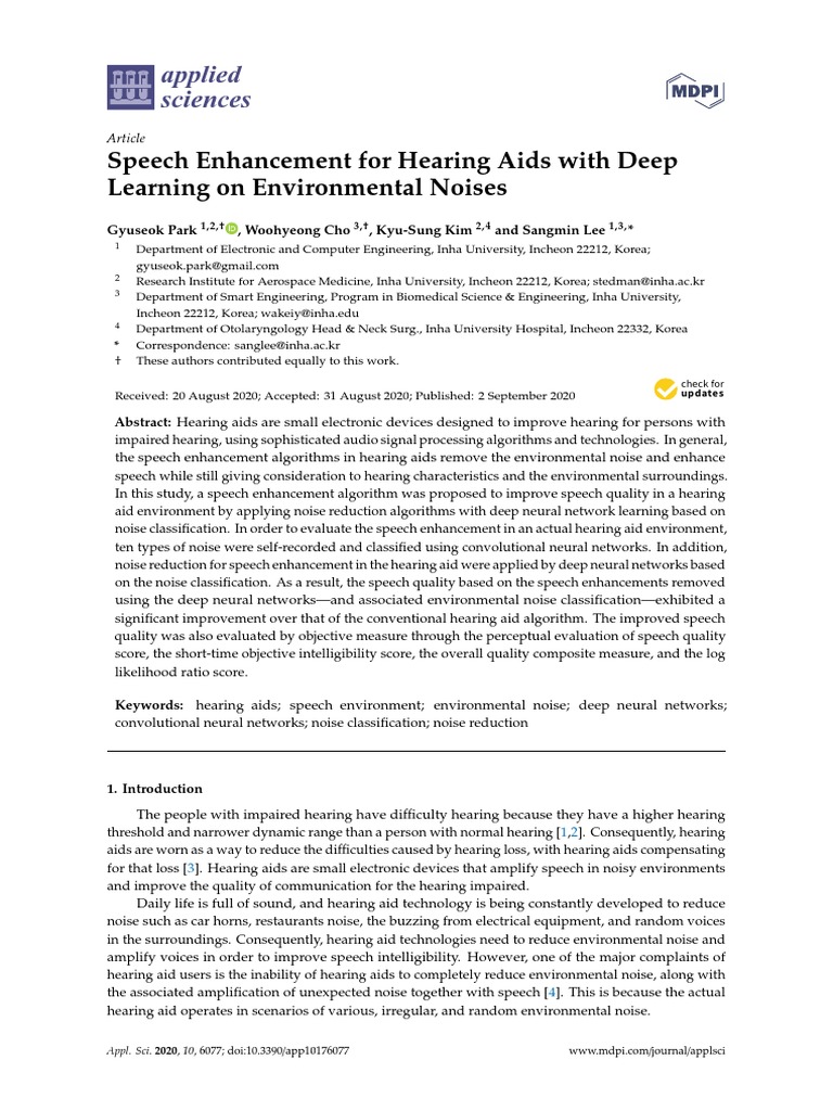 Applied Sciences Speech Enhancement For Hearing Aids With Deep