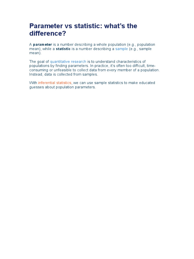 Parameter Vs Statistic: What's The Difference?: Sample | PDF