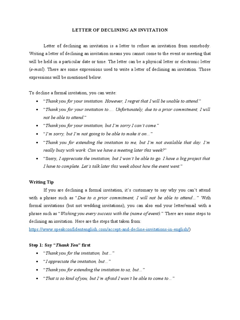  Formal Decline Of Invitation How To Decline An Invitation With 15 