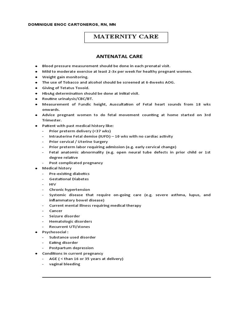 Comprehensive Antenatal and Maternity Care | PDF | Childbirth | Pregnancy