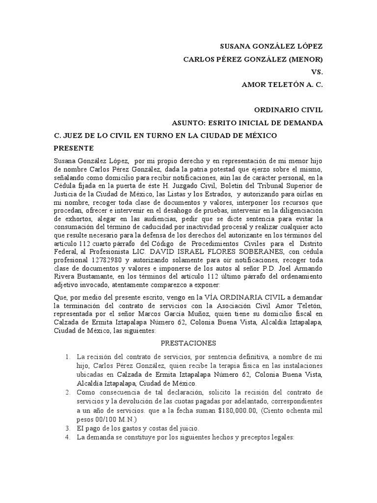 Demanda Civil Persona Incapaz y Persona Moral | PDF | Demanda judicial ...