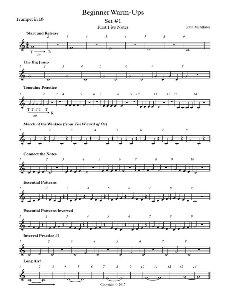 Beginner Bb Trumpet Warm-Up Exercises | PDF
