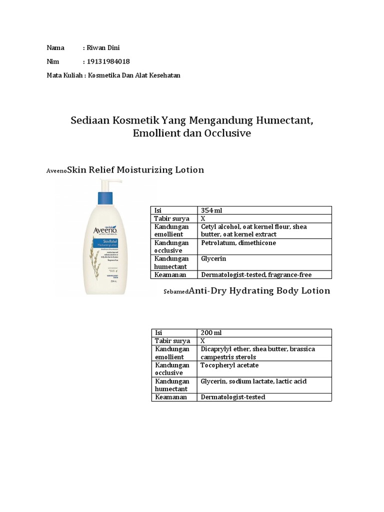 Moisturizing Lotions for Dry Skin A Comparison of the Aveeno Skin