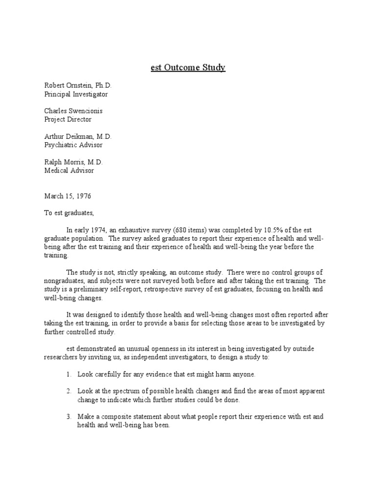 Study of Werner Erhard's Est Training PDF Questionnaire