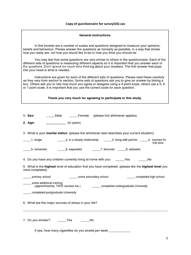 Life Satisfaction Survey Questionnaire | PDF | Feeling | Social Psychology