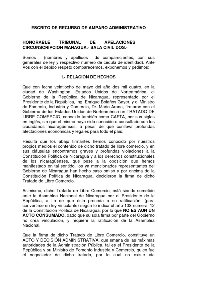 Recurso de Amparo en Nicaragua | PDF | Nicaragua | Esfera pública