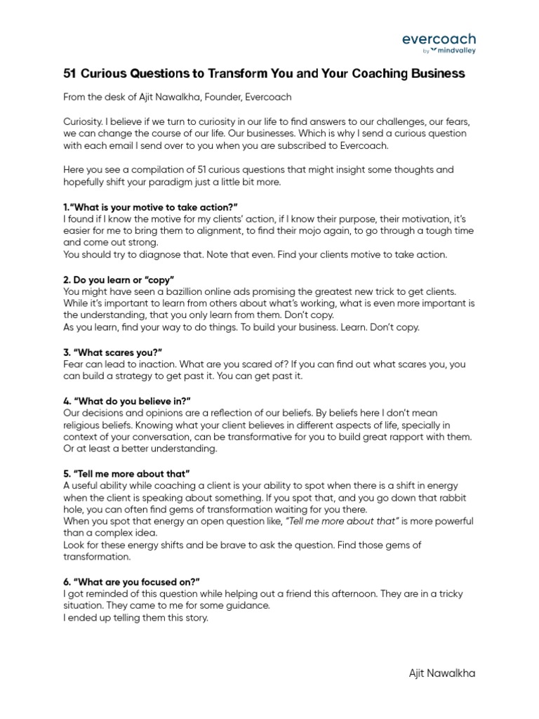 Transformative Questions for Coaches | PDF | Curiosity | Seinfeld
